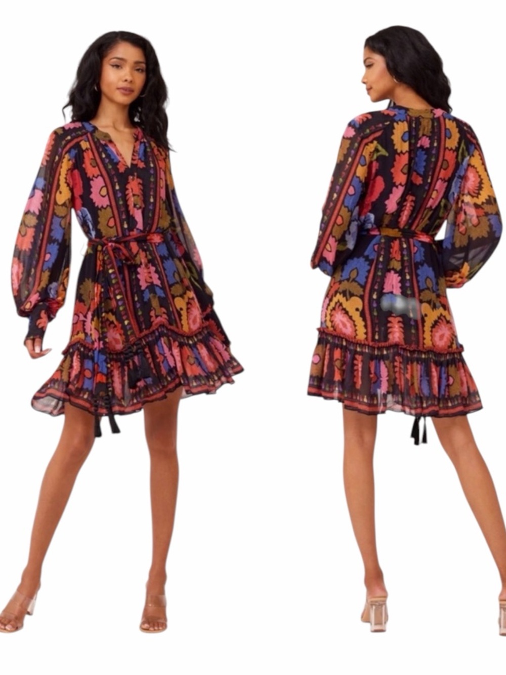 Farm Rio Flowers Floral Long Sleeve Mini Dress - Picture 3 of 16